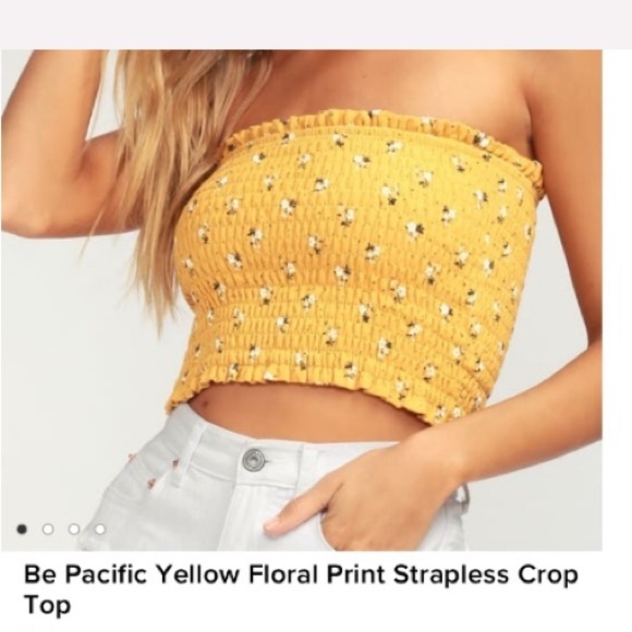 yellow strapless crop top